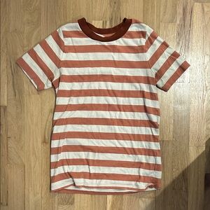 Madewell Rust and Cream Striped Crewneck Tee